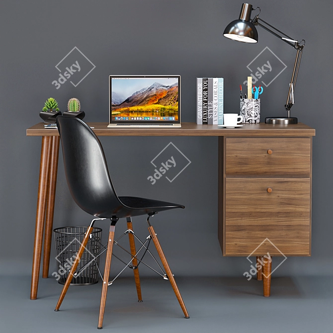 Modern Office Furniture Set: Desk & Chair 3D model image 2