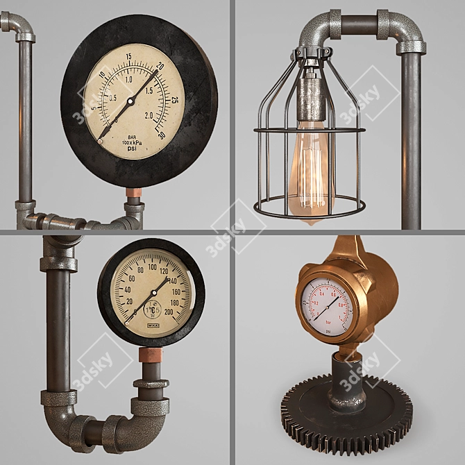 Steampunk Industrial Desk Lamp 3D model image 2