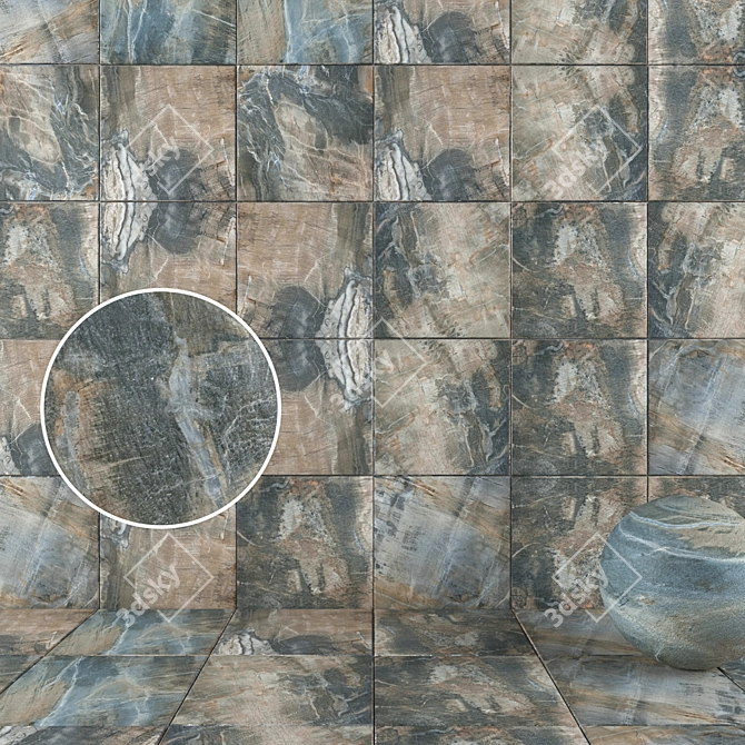 Blue Fossil Wall Tiles | HD 60x60 | Multi-Texture 3D model image 1