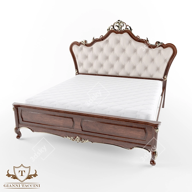 Stefano Classic Bed - Elegant Wooden Frame, Upholstered Headboard 3D model image 1