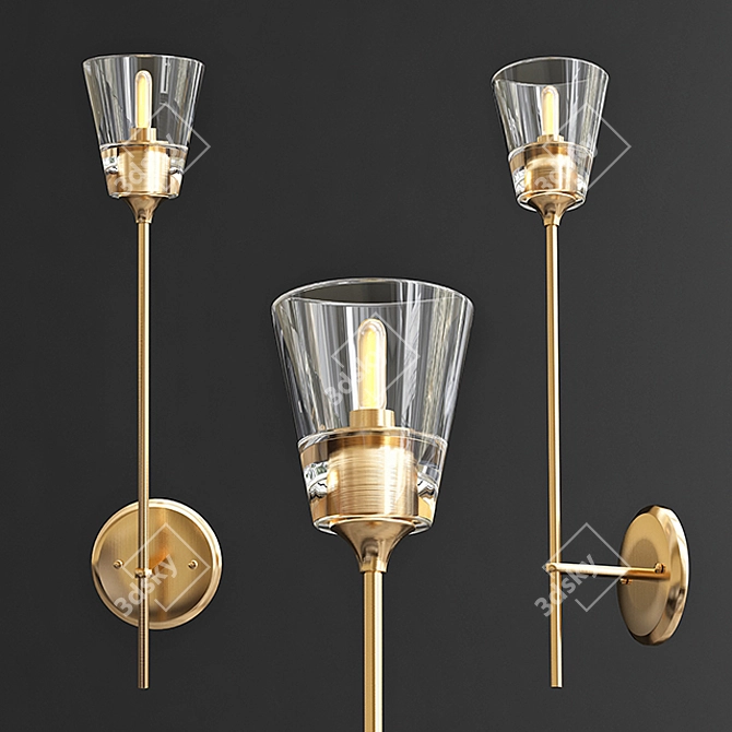 Elegant Transparent Brass Wall Sconce 3D model image 1