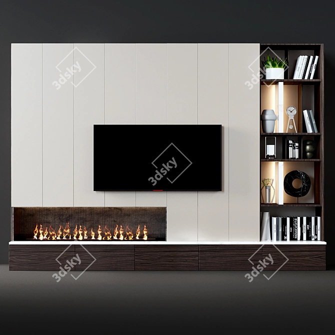 Modern Fireplace with Shelves & TV 3D model image 1