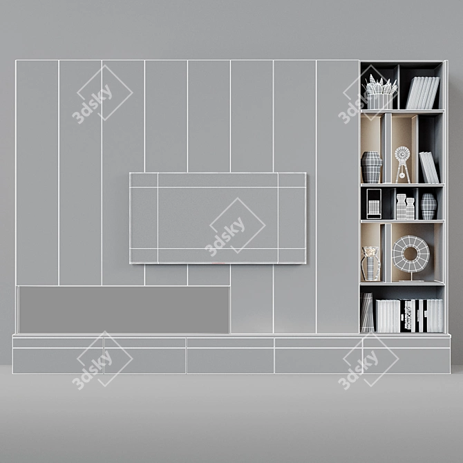 Modern Fireplace with Shelves & TV 3D model image 3