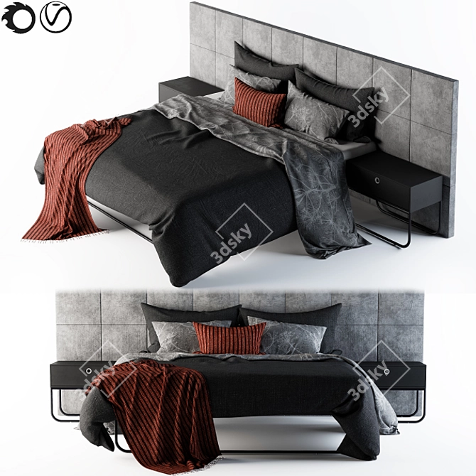 Sleek Gray and Black Bed Set 3D model image 1