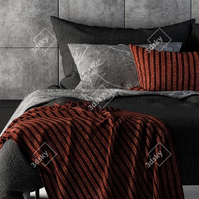 Sleek Gray and Black Bed Set 3D model image 2