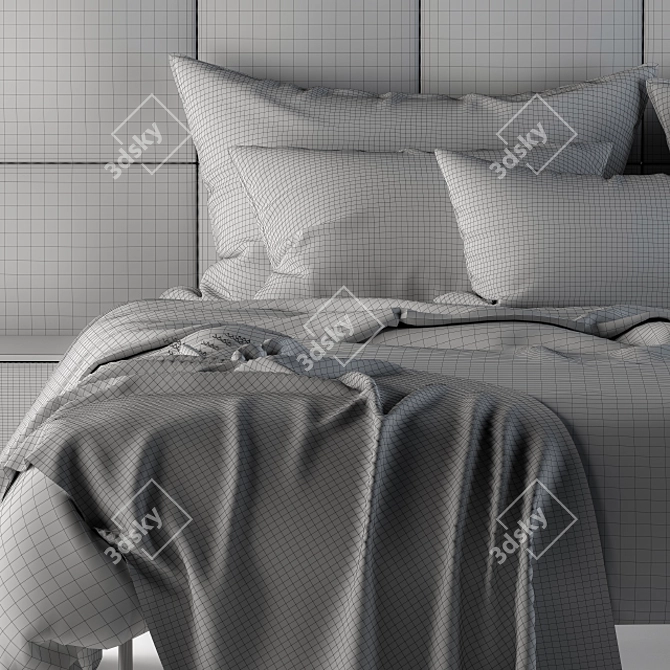 Sleek Gray and Black Bed Set 3D model image 3