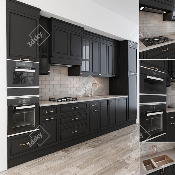 Elegant black and white kitchen 3D model image 1