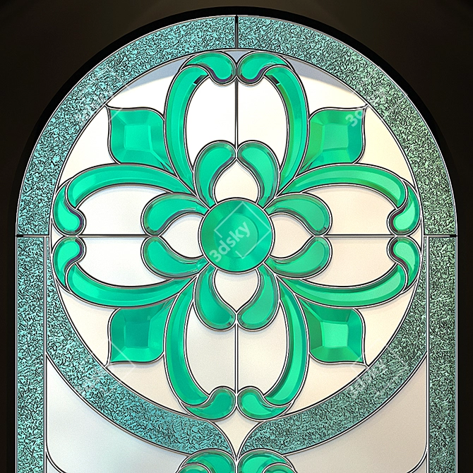 Elegant Arched Stained Glass Window 3D model image 2