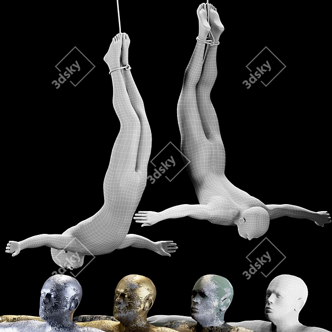 Sculpted Men in Flight - 800h Dimension 3D model image 3