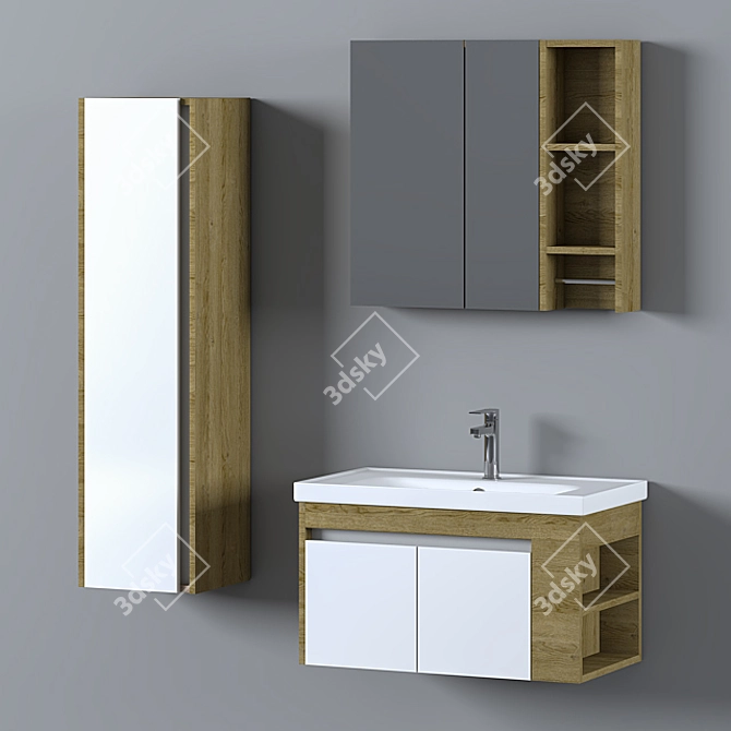 Modern Wood Textured Bathroom Furniture Set 3D model image 1