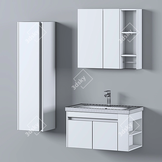 Modern Wood Textured Bathroom Furniture Set 3D model image 3