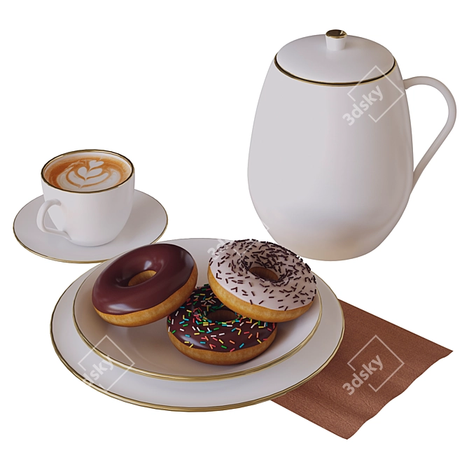 Delicious Coffee & Donuts Delight 3D model image 1