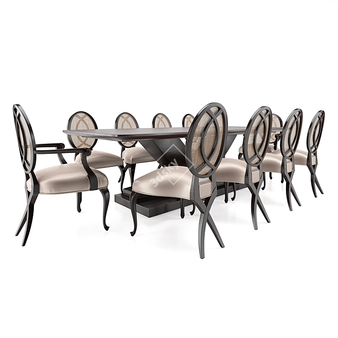 Elegant Table Set with Rattan Chairs 3D model image 3