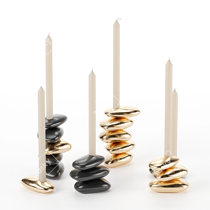 Elegant Stone Candle Holders 3D model image 1