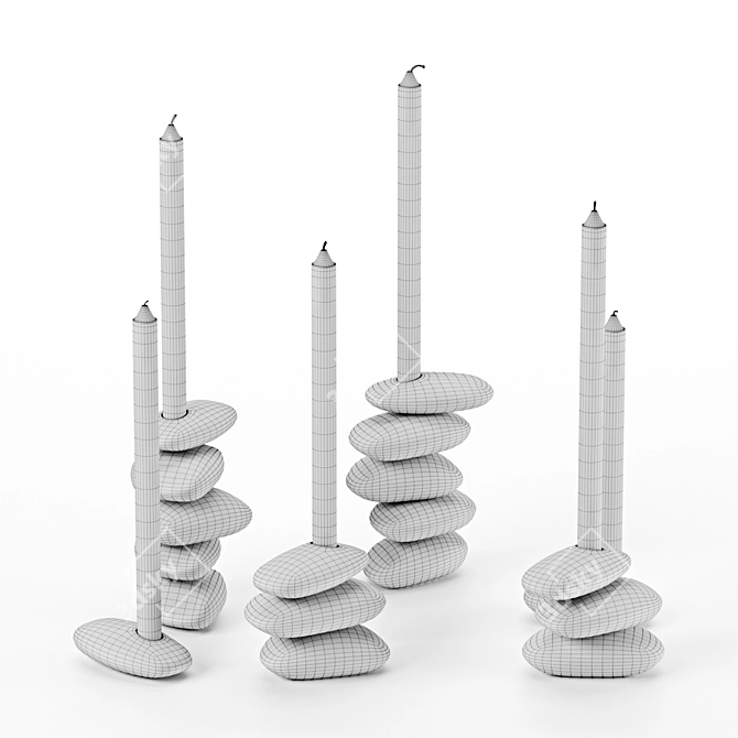 Elegant Stone Candle Holders 3D model image 2