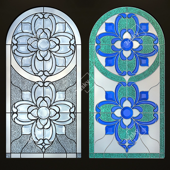 Elegant Arched Stained Glass Window 3D model image 1