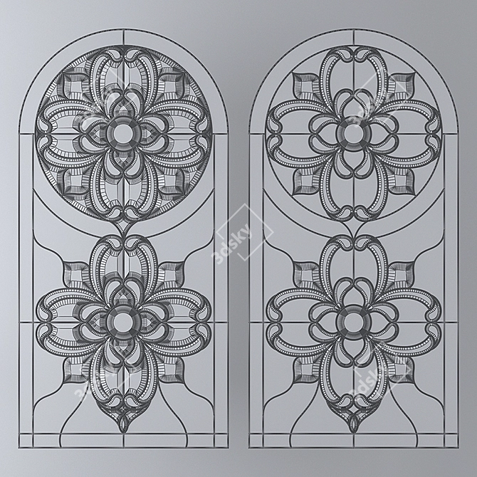 Elegant Arched Stained Glass Window 3D model image 3