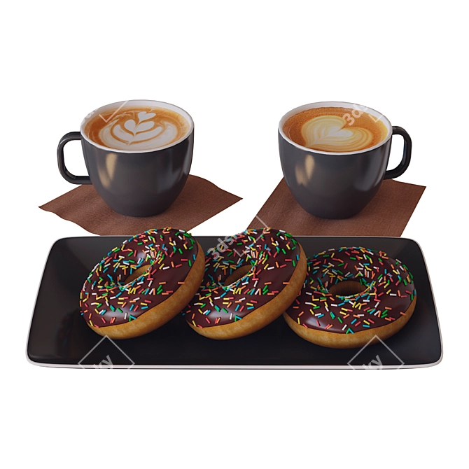 Delicious Coffee and Donut 3D 3D model image 2