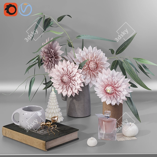 Garden Marigold Dahlia Decor Set 3D model image 1