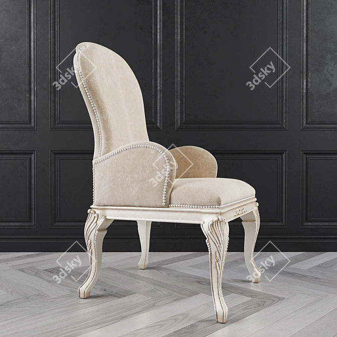 Exquisite Wood Velvet Chair 3D model image 3