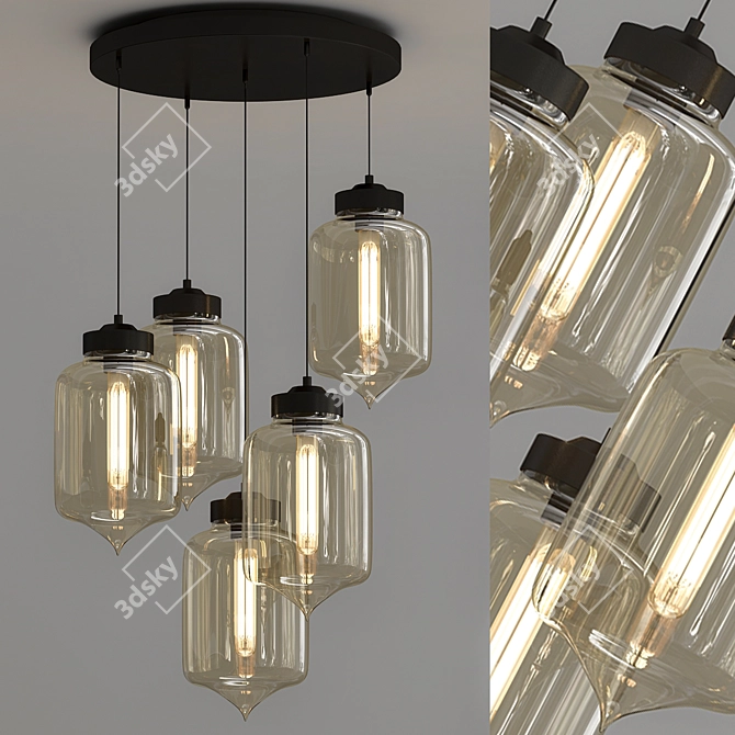 Elegant Circular 5 Turret Chandelier 3D model image 1