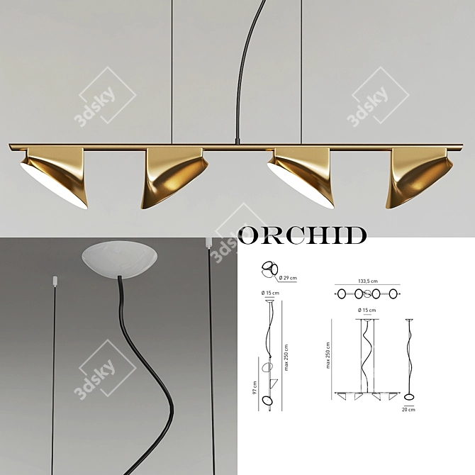 Elegant Orchid Suspension Lamp 3D model image 1