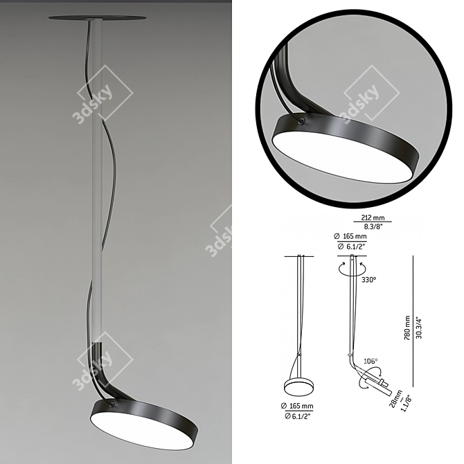 Sleek Modern Aro Pendant Lamp 3D model image 1