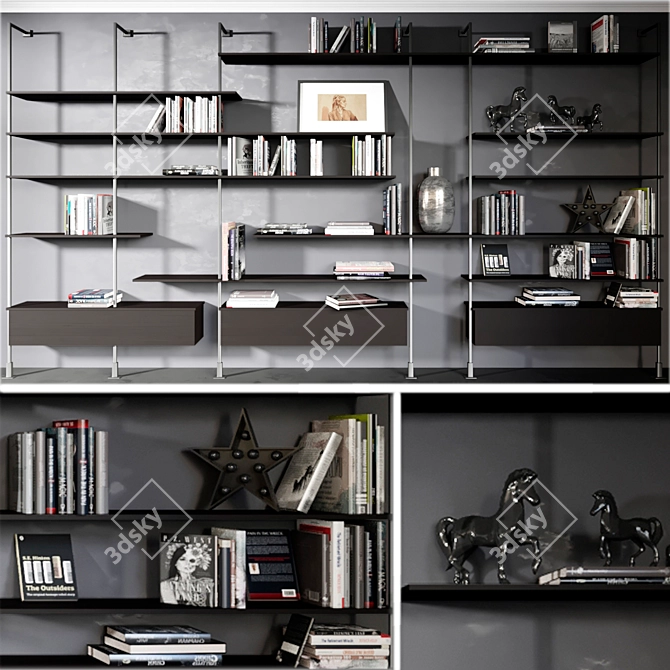 Modern Office Furniture Set: Books, Shelves, Vase, Stationery 3D model image 1