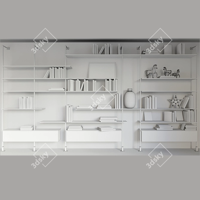 Modern Office Furniture Set: Books, Shelves, Vase, Stationery 3D model image 2