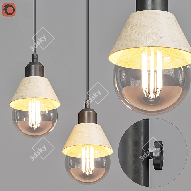 Rustic Wooden Pendant Light 3D model image 1