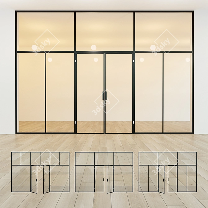 Sleek Glass Partition Door 3D model image 1