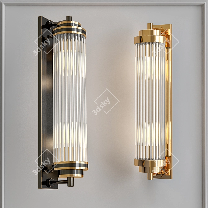 Modern Black Brass Corrugated Glass Wall Lamp 3D model image 3