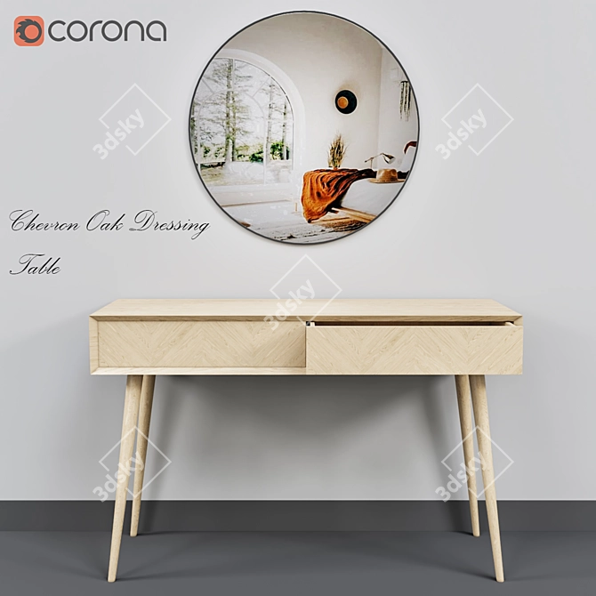 Modern Chevron Oak Dressing Table 3D model image 1