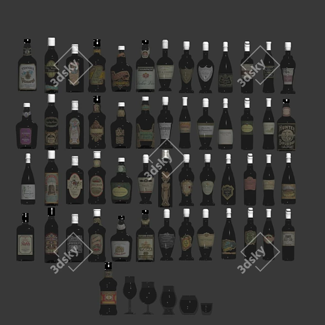 Variety of 3D Alcohol Bottles 3D model image 3