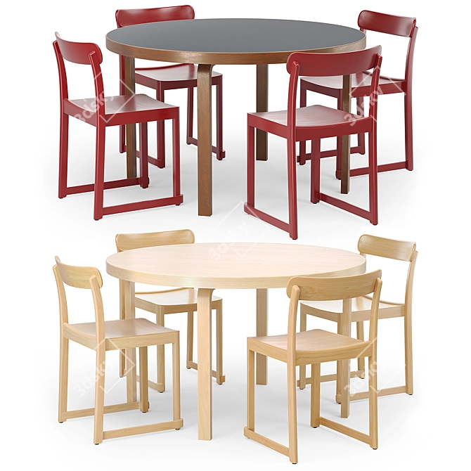 Artek Aalto Round Table & Atelier Chair 3D model image 1