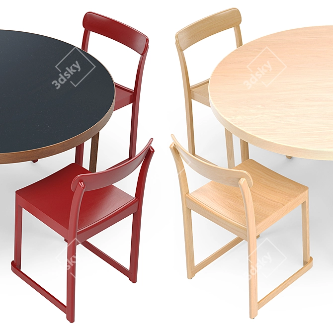 Artek Aalto Round Table & Atelier Chair 3D model image 2