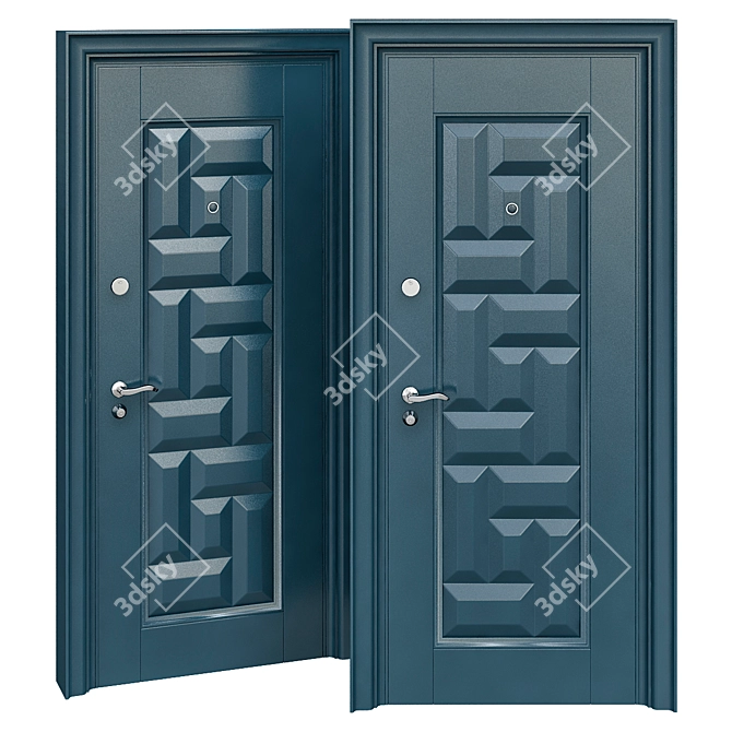 Stylish Oak Wood Door 3D model image 1