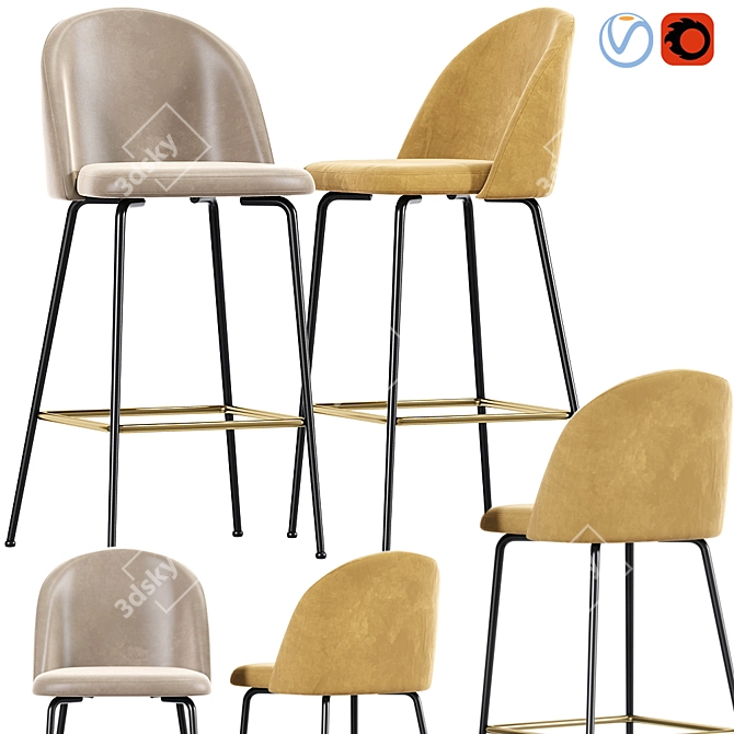 Sleek Modern Bar Stool 3D model image 1