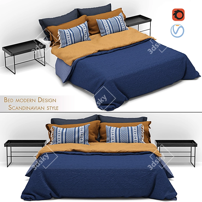 Scandinavian Style Modern Bed 3D model image 1