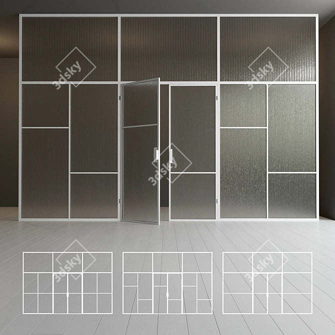 Title: Swing Glass Partition with Stained Metal 3D model image 1