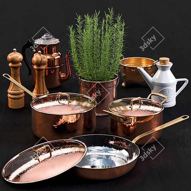 Elegant Copper Tableware 3D model image 1