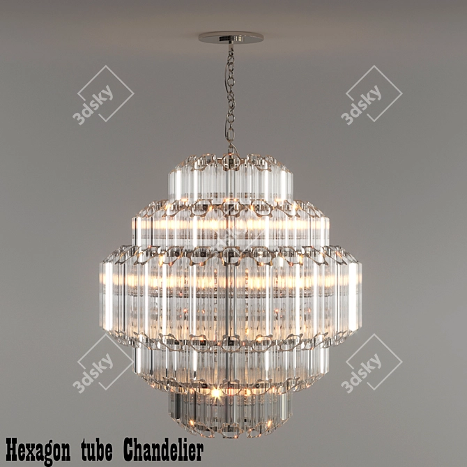 Modern Hexagon Tube Chandelier 3D model image 1