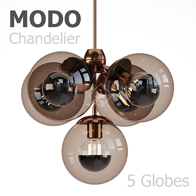 Elegant Modo Chandelier: 5 Globes 3D model image 1