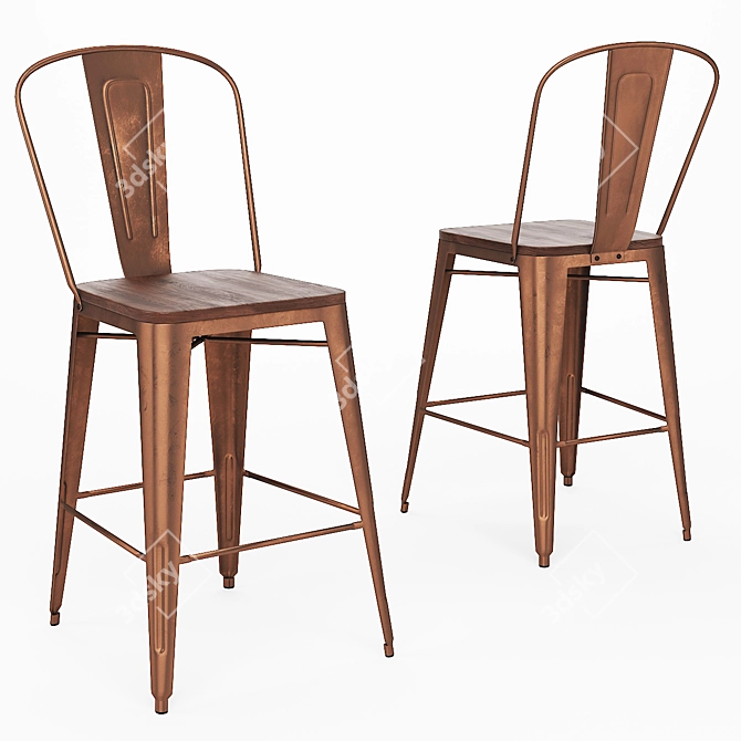 Vintage Steel Counter Stools 3D model image 1