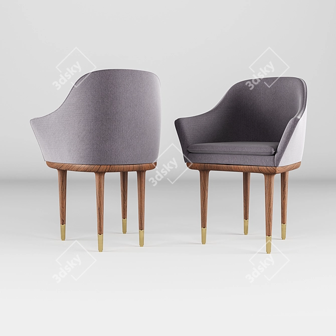 Elegant Wood & Brass Chair Set 3D model image 2