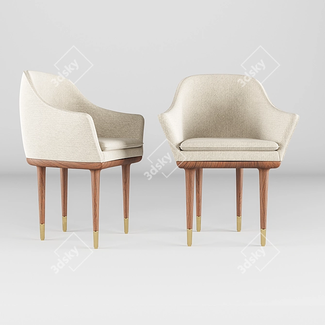 Elegant Wood & Brass Chair Set 3D model image 3