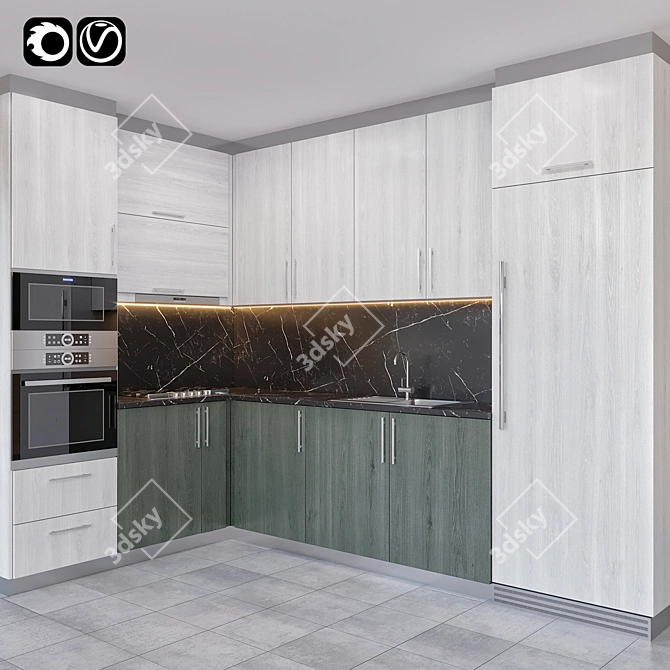 Modern Kitchen Set 3D model image 1