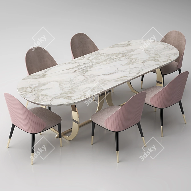 Elegante Italiano Dining Set | Table + Chairs 3D model image 1