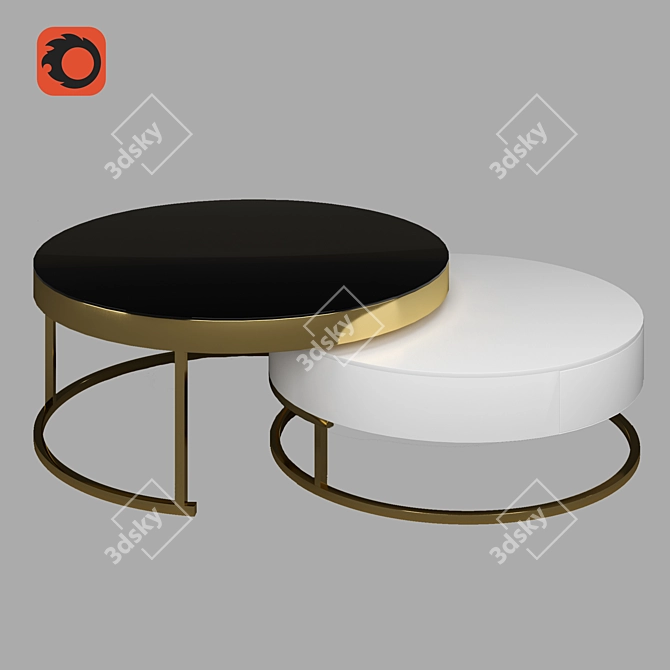 Designer Coffee Table Set: Sleek Metal, Tempered Glass, MDF & Wood | Sizes: 90x39cm & 79x 3D model image 1