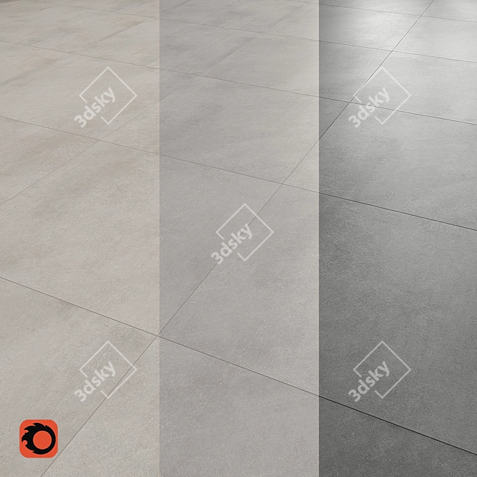 Concrete Shadow Floor Tiles: Textured Grey Finish 3D model image 1